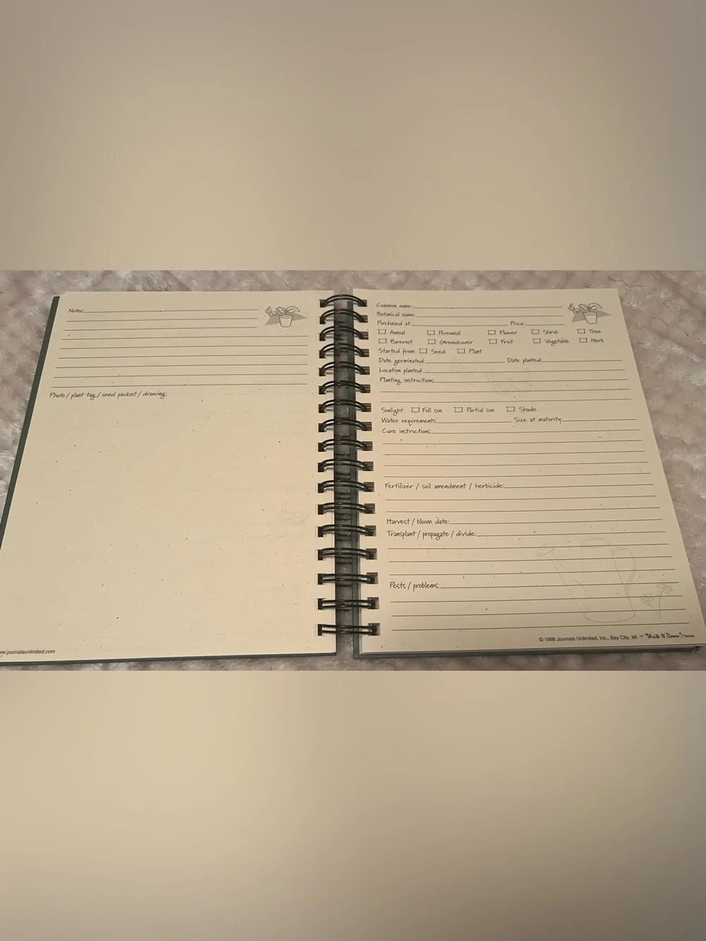 Gardening Journal Spiral Notebook – Garden Planner & Plant Record Book – Unused